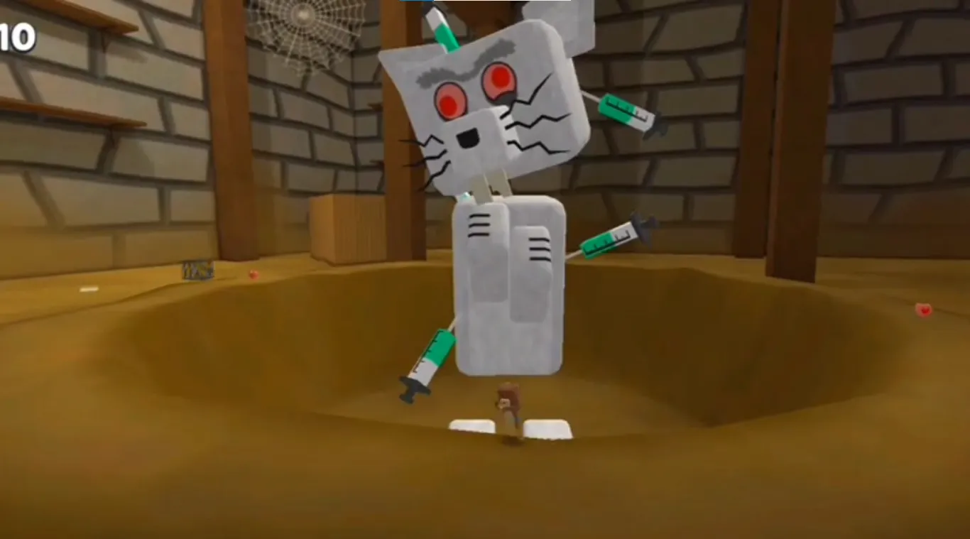 Boss arena action shot of the Giant Rat battle in the Giant House - Super Bear Adventure