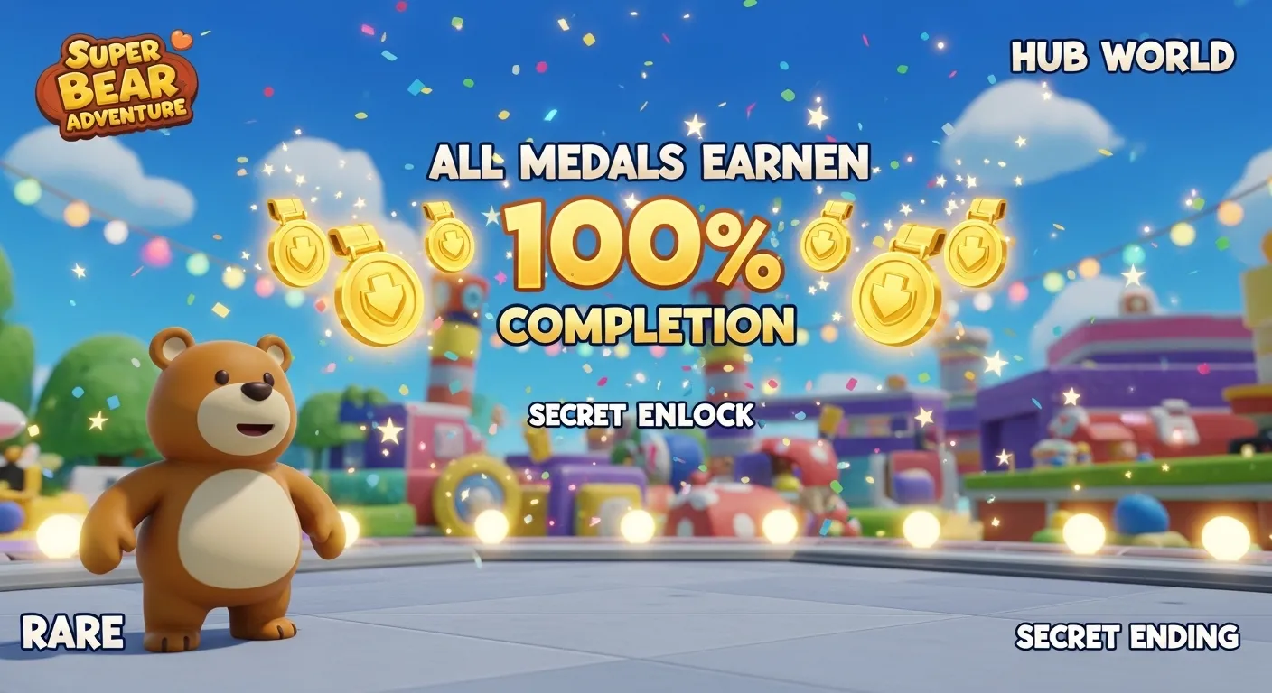 100 percent completion rewards after getting all medals in Super Bear Adventure