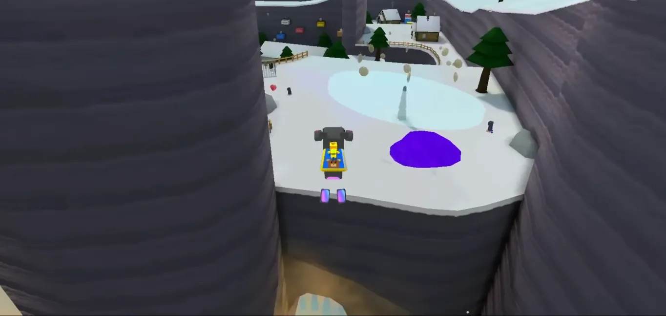 Hidden path behind the Snow Valley ice waterfall in Super Bear Adventure