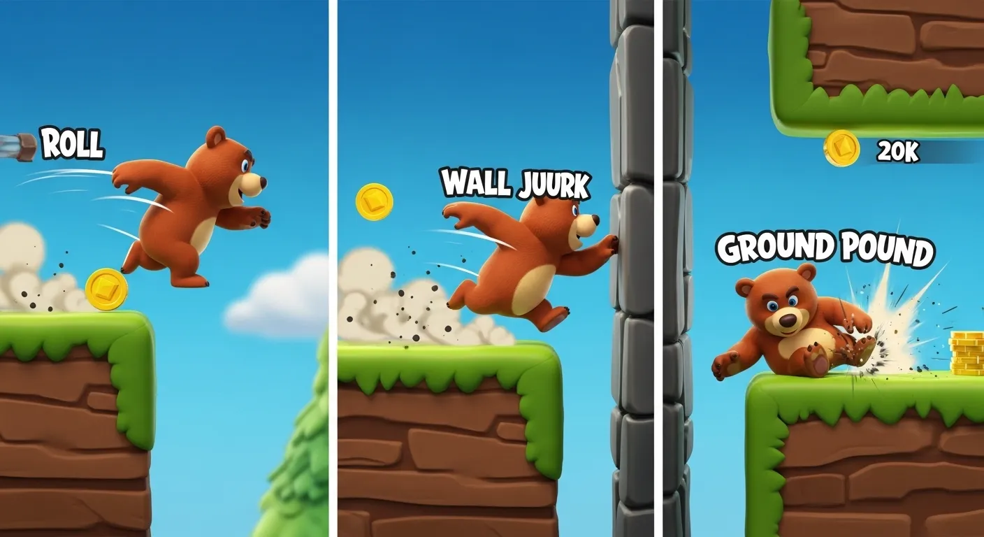 Advanced platforming moves in Super Bear Adventure