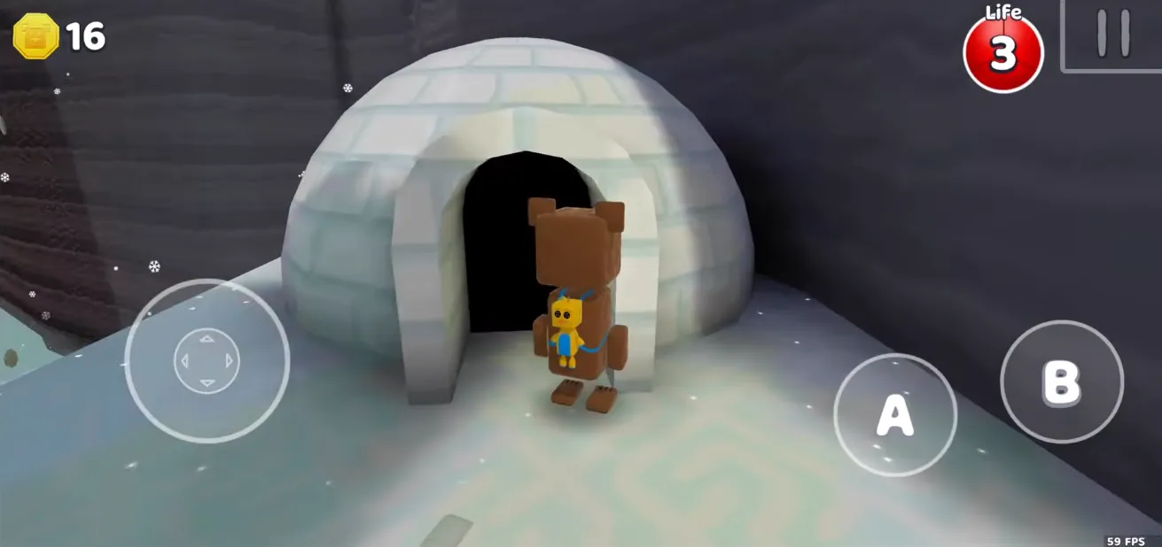 Sticker #1 hidden behind crates in the main igloo of Snow Valley - Super Bear Adventure