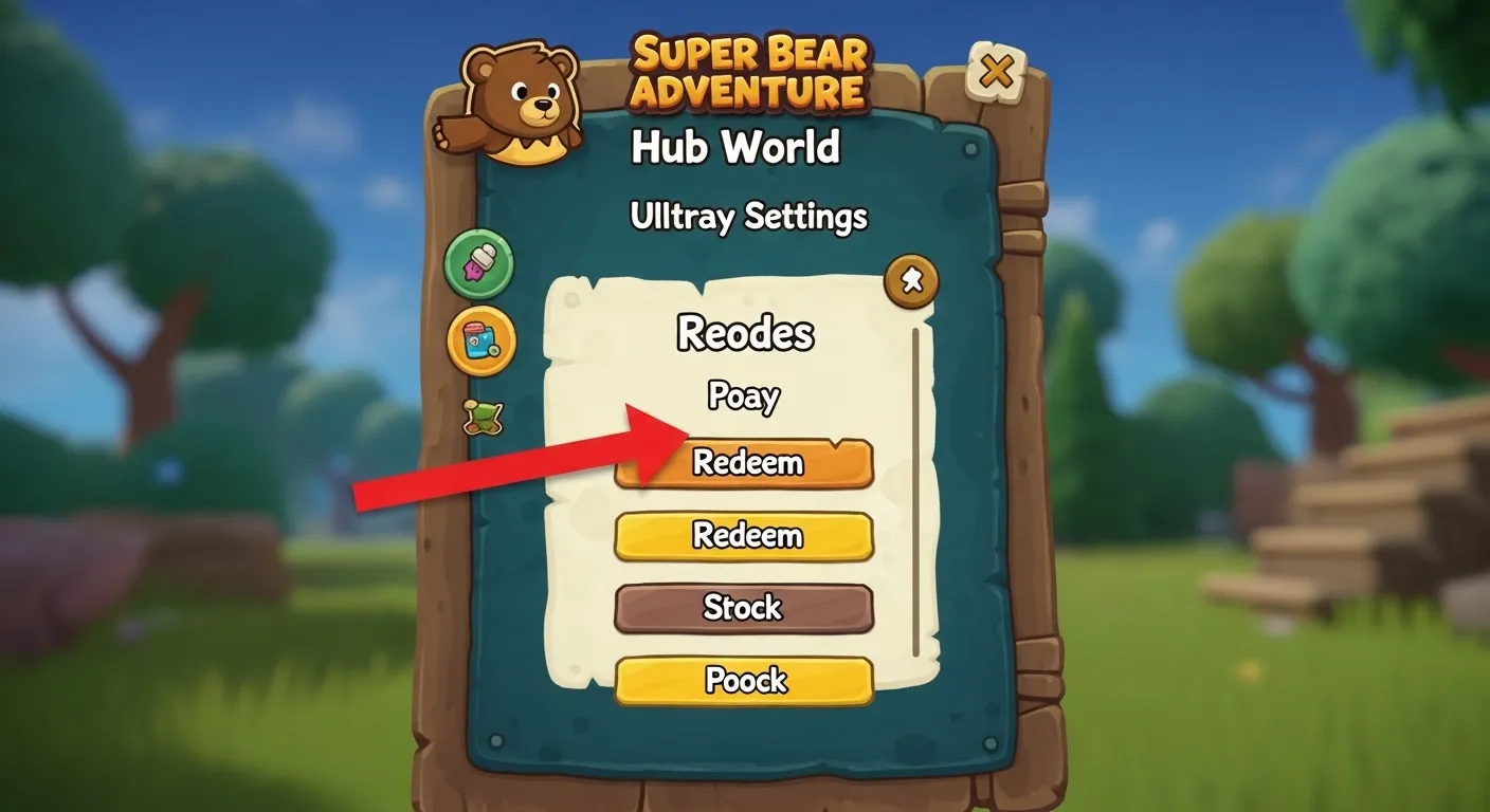 UI navigation - how to redeem Super Bear Adventure codes and claim rewards