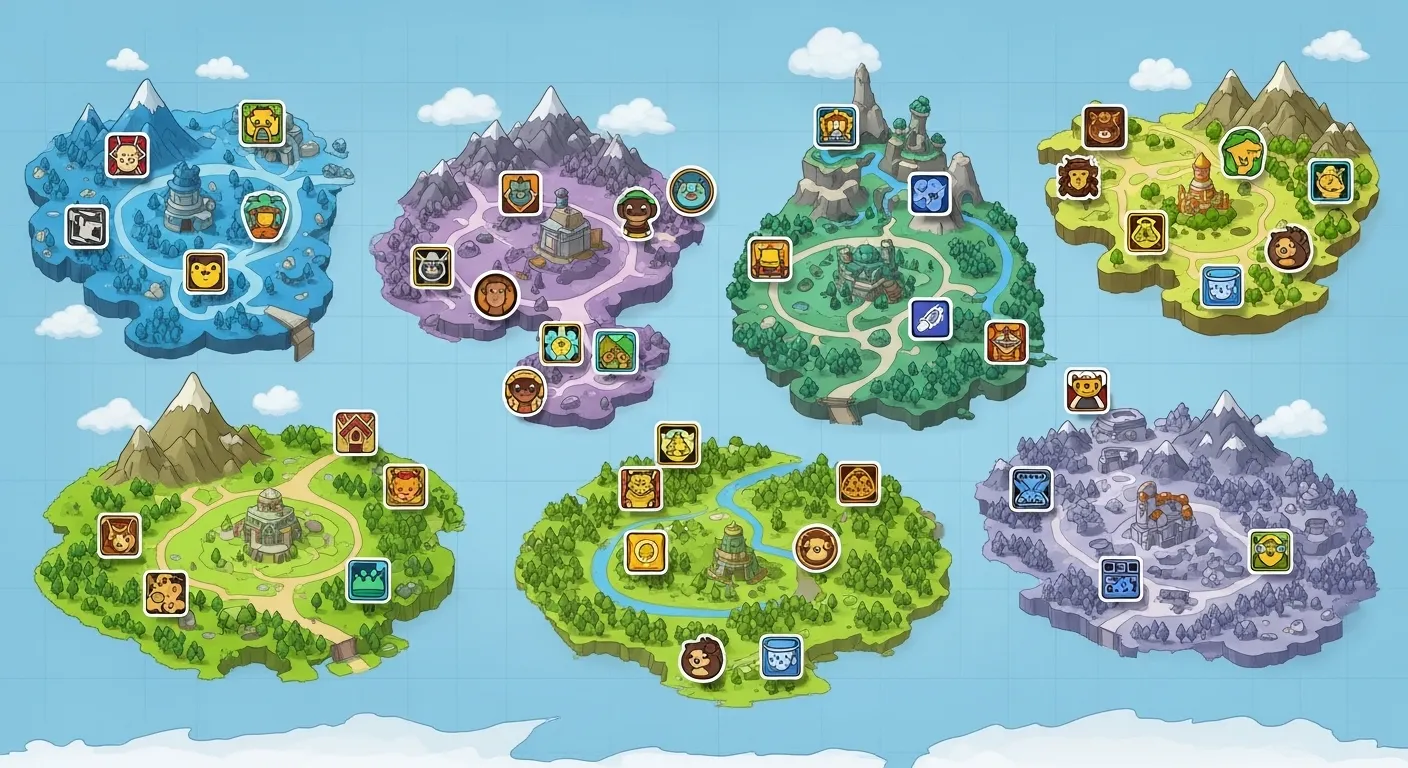 World map context for all 15 secret sticker locations across Super Bear Adventure - Super Bear Adventure