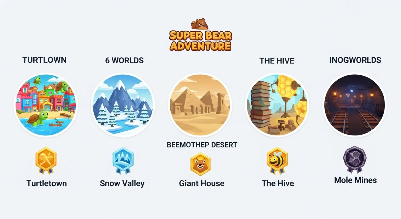 Overview of Diamond Medals across all Super Bear Adventure worlds