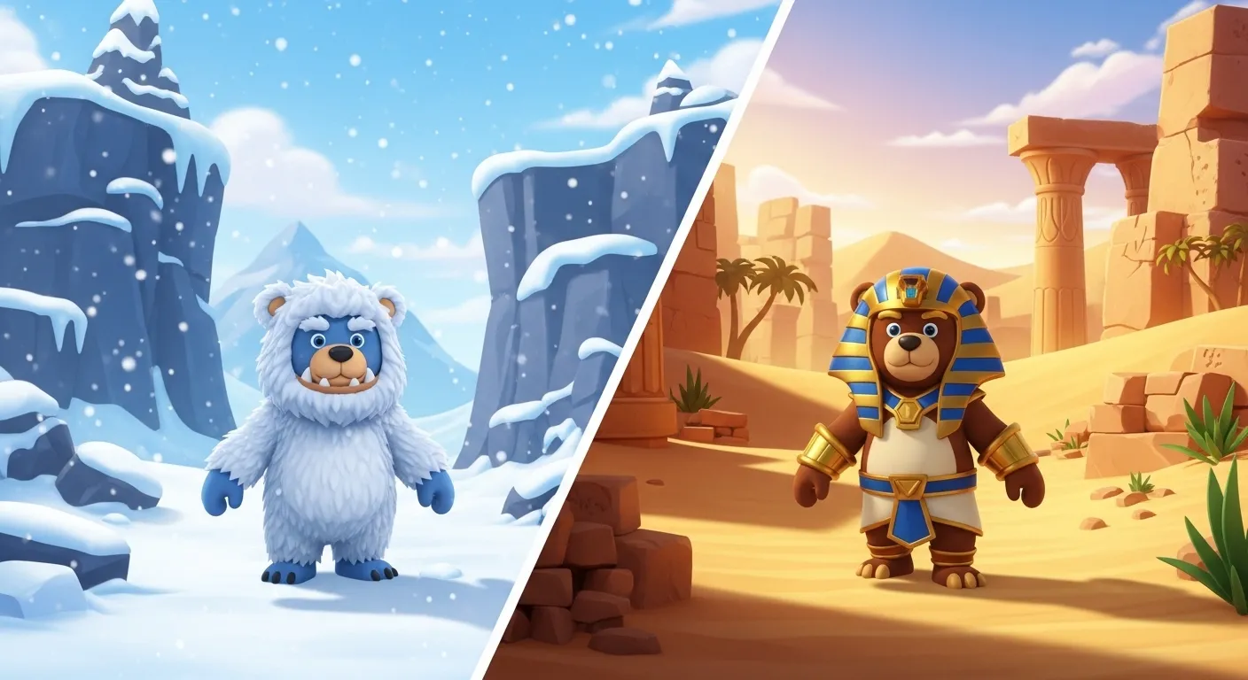 World skin showcase for environment-themed outfits across all Super Bear Adventure levels - Super Bear Adventure